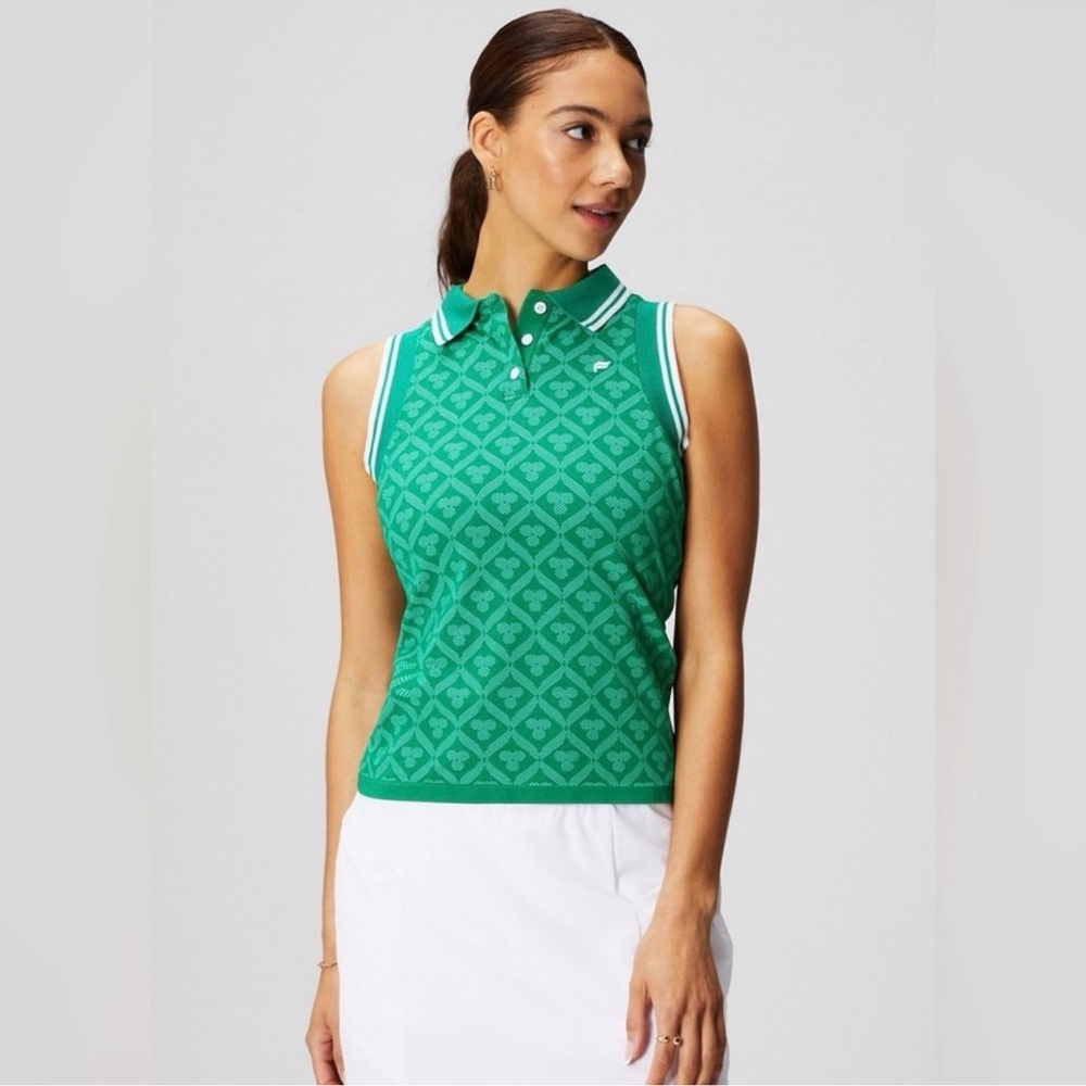 Fabletics Seamless Polo Tank in Green and White